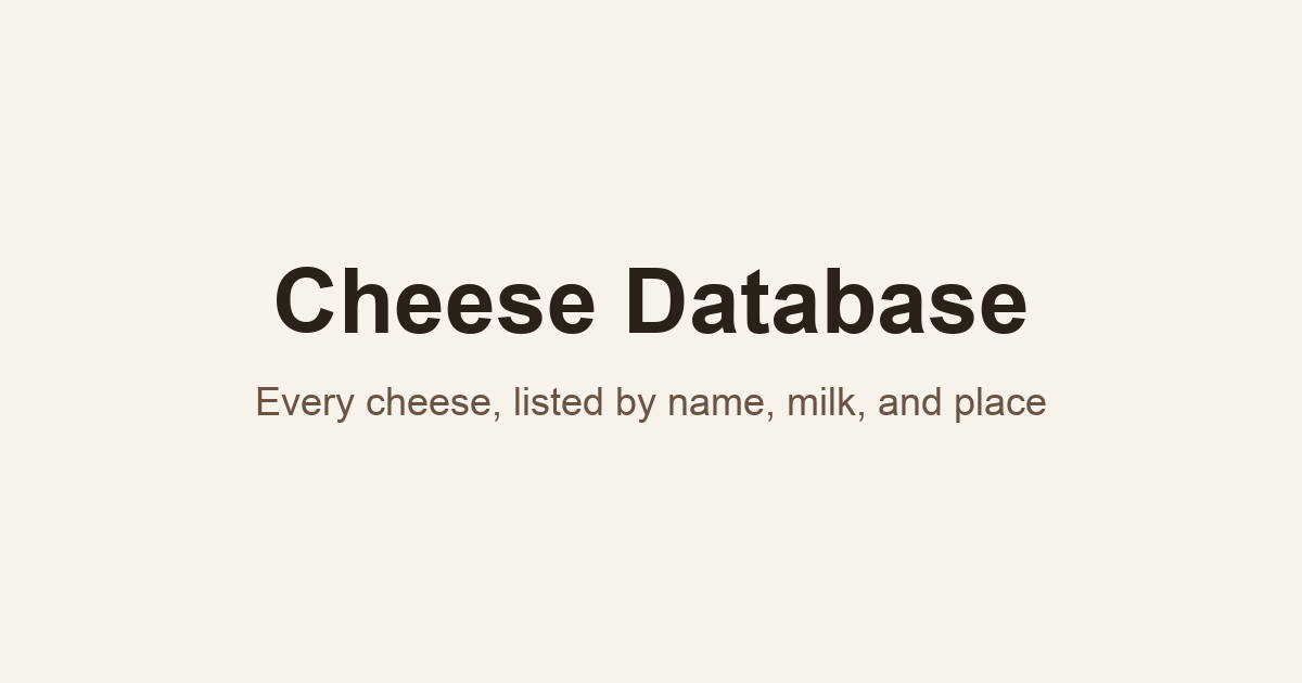 Cheese Database: Every cheese by name, milk, and place